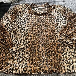 Sheer animal print vibes button up blouse size 32